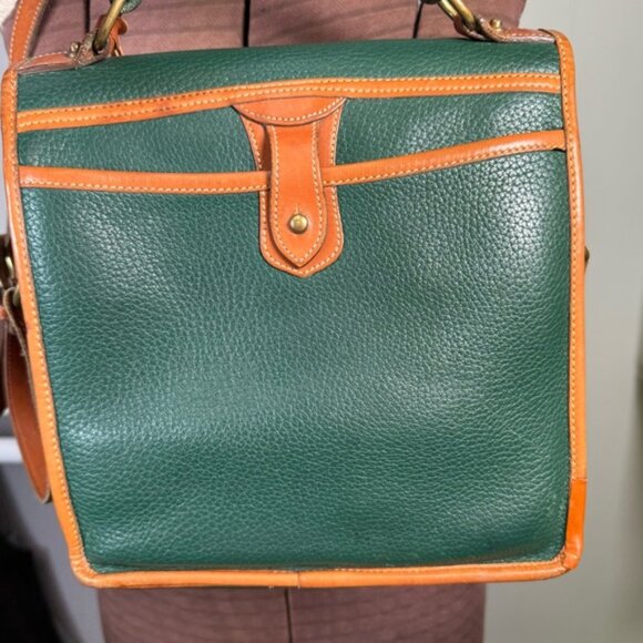 Vintage Dooney & Bourke Evergreen/Tan Leather Med Surrey Carrier Crossbody Bag - Picture 5 of 16